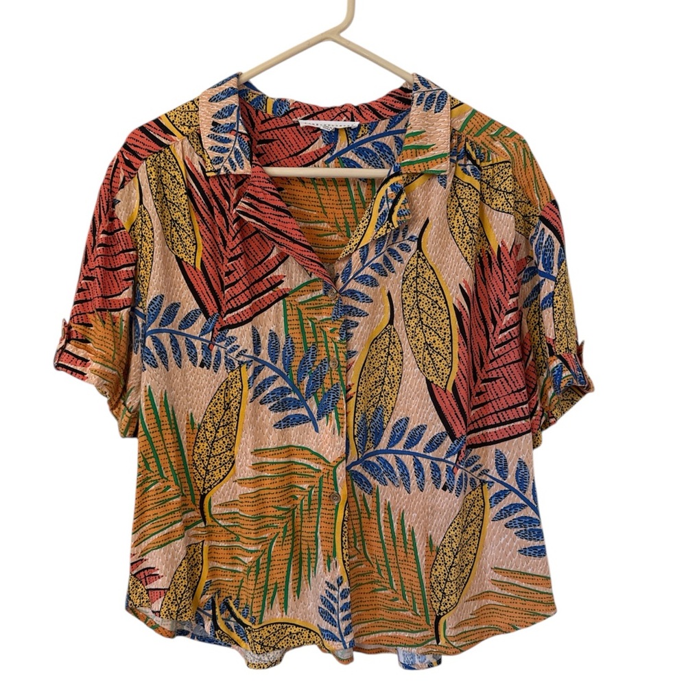 Jane and Delancey Tropical Print Button Down Shirt Size L